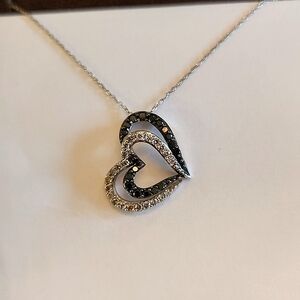14K White Gold Double Heart Diamond Necklace